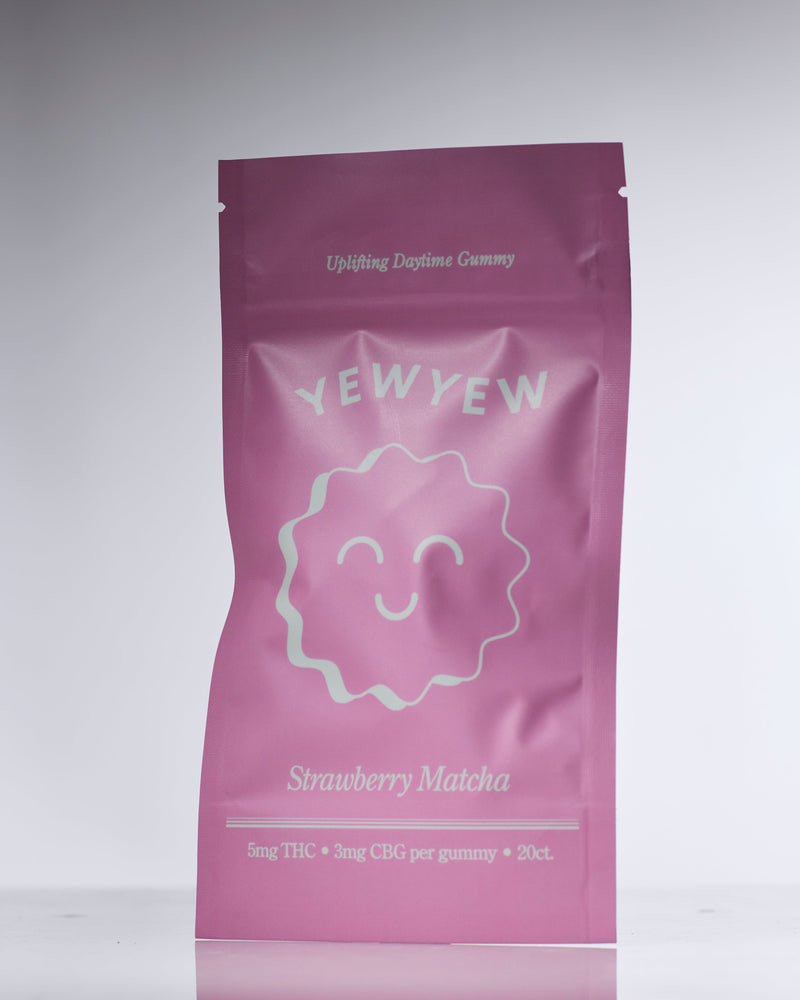 Pink package with 'Yewyew' branding on a gray background